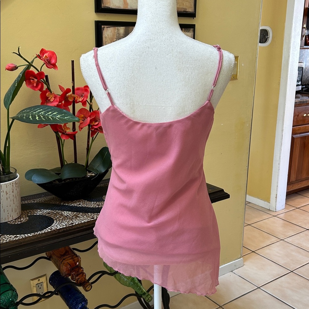 Y2K 90’s🚫SOLD🚫Bead Sequins Pink Lace Fairy core Asymmetrical Hem Camisole Large - Picture 9 of 15